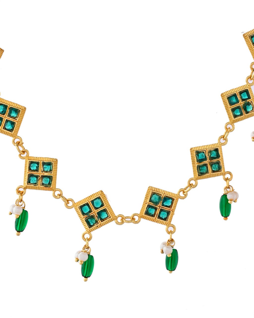 Jewels Nest Elegant Green Square Drop Necklace & Earrings Set