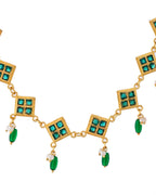 Jewels Nest Elegant Green Square Drop Necklace & Earrings Set