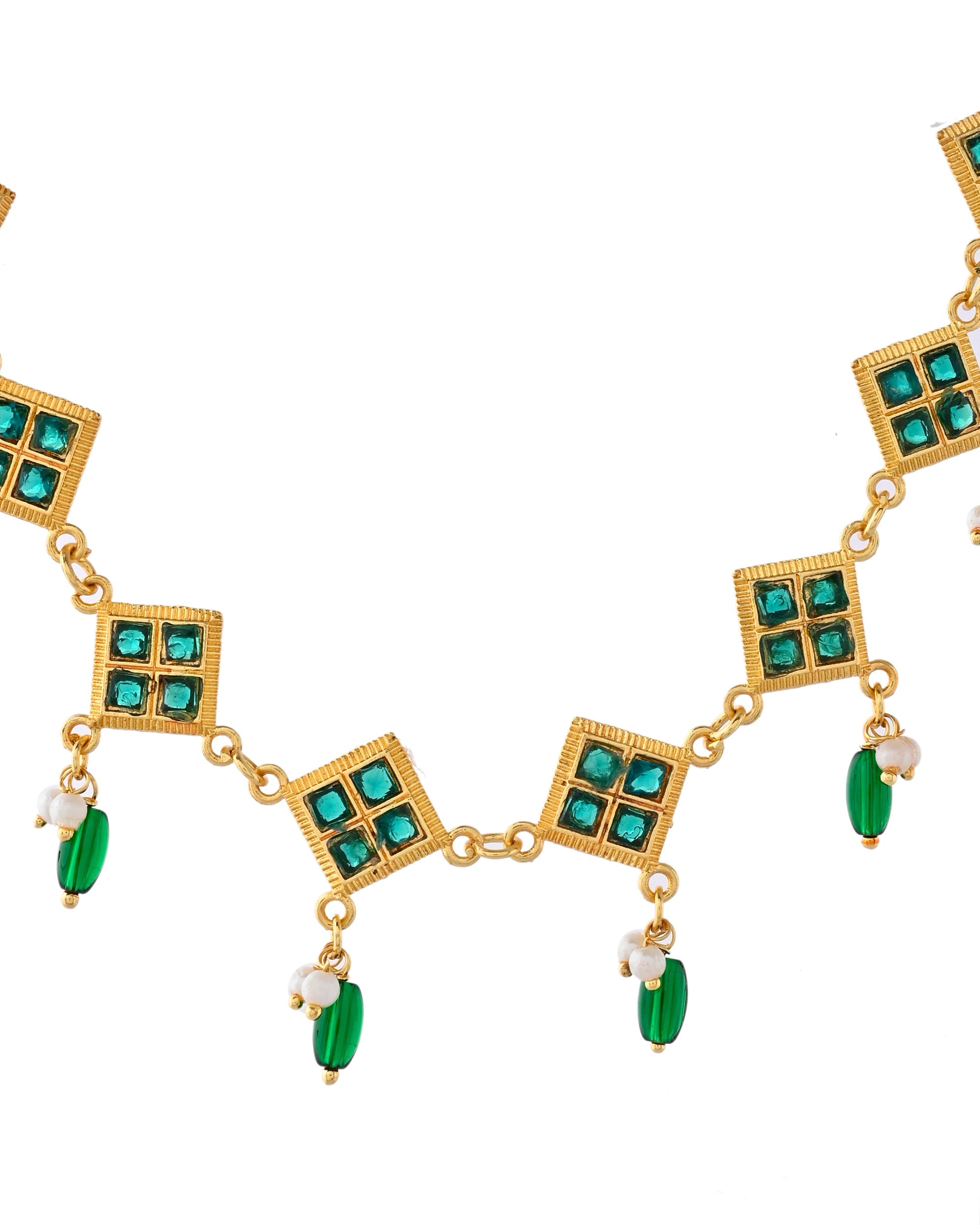 Jewels Nest Elegant Green Square Drop Necklace & Earrings Set