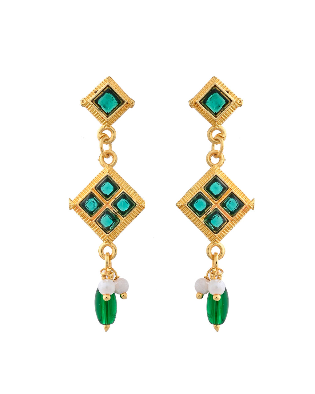 Jewels Nest Elegant Green Square Drop Necklace & Earrings Set
