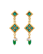 Jewels Nest Elegant Green Square Drop Necklace & Earrings Set