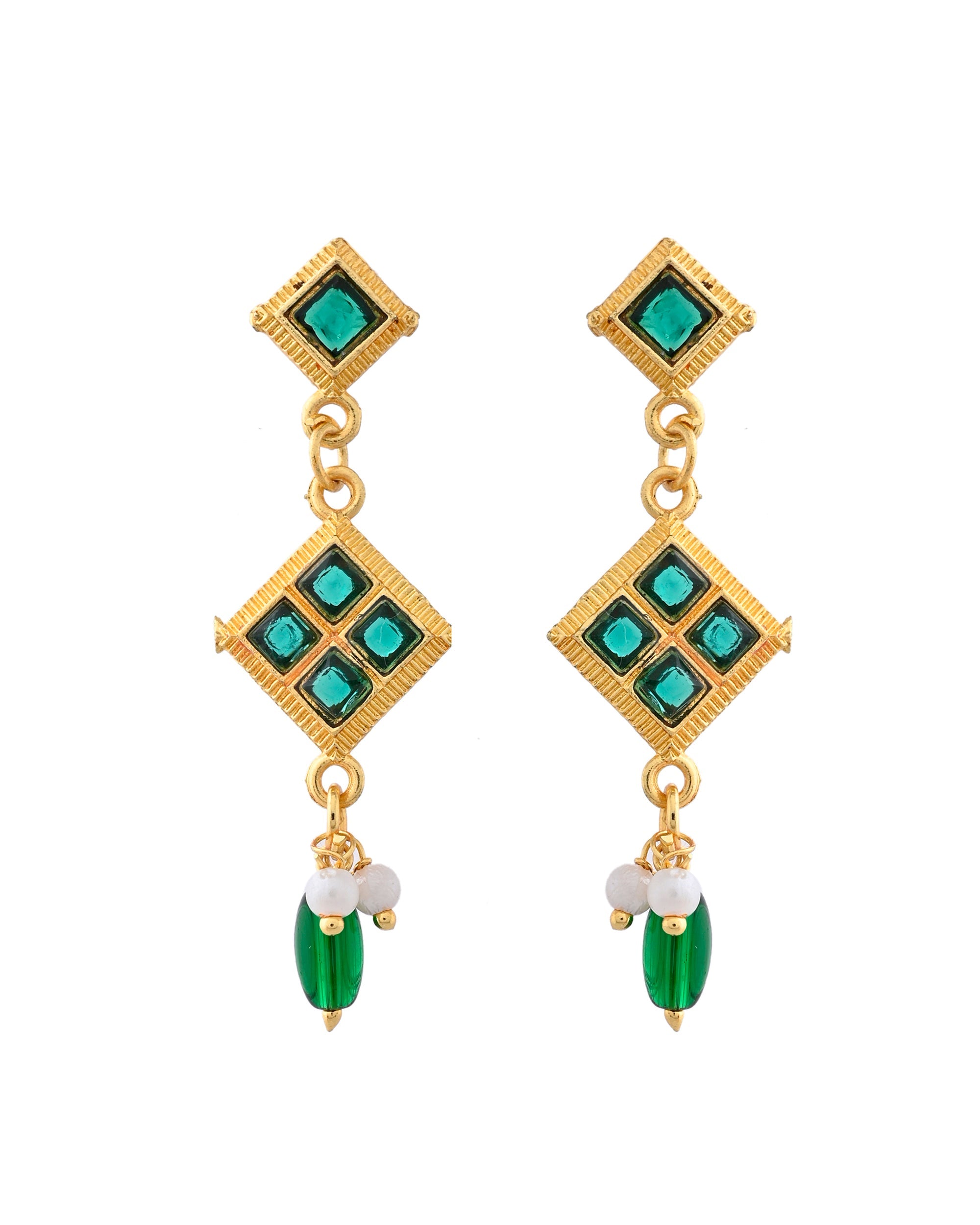 Jewels Nest Elegant Green Square Drop Necklace & Earrings Set