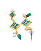 Jewels Nest Elegant Green Square Drop Necklace & Earrings Set