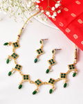 Jewels Nest Elegant Green Square Drop Necklace & Earrings Set