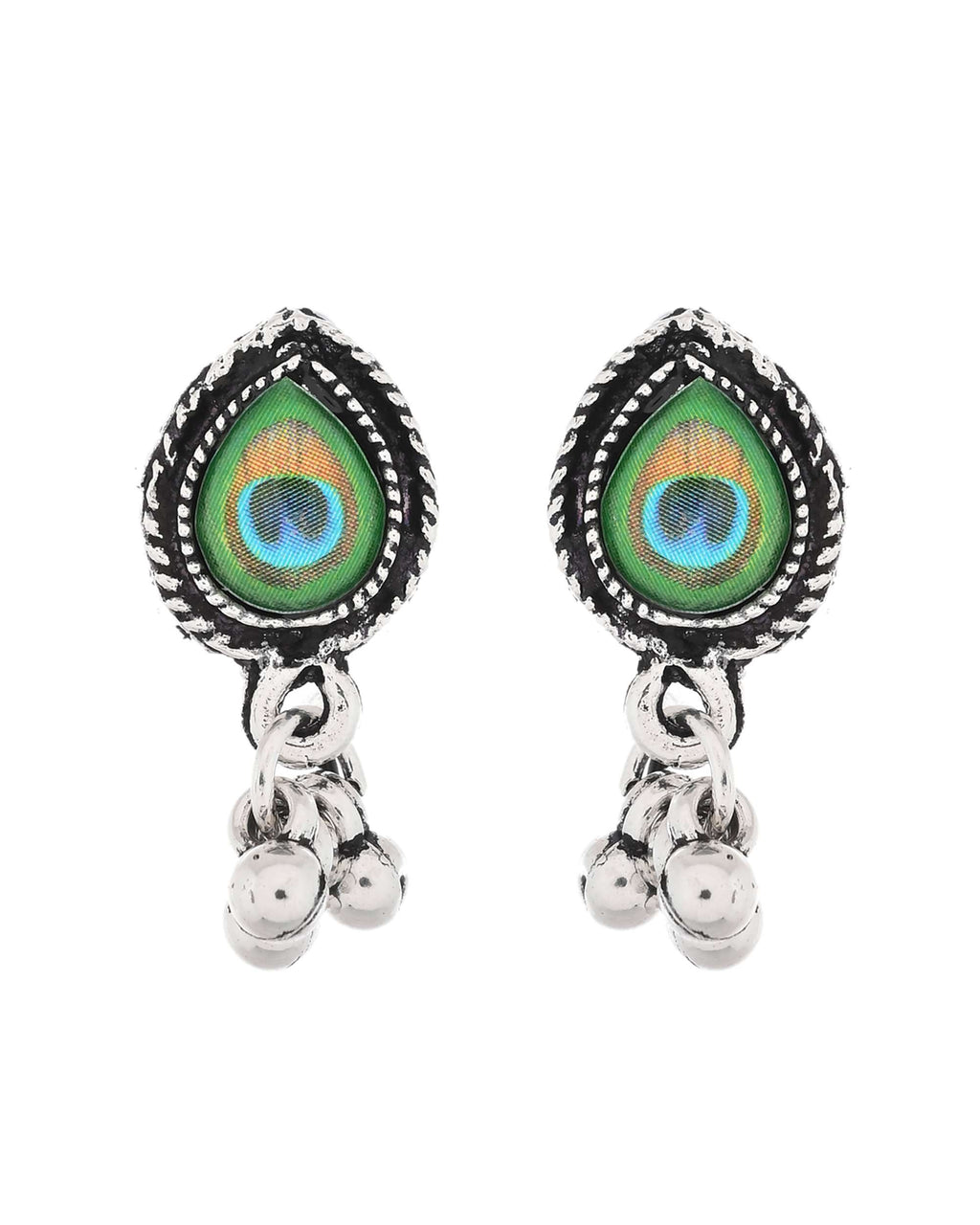 Jewels Nest Oxidised Silver Peacock Feather Necklace with Matching Earrings Set