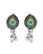 Jewels Nest Oxidised Silver Peacock Feather Necklace with Matching Earrings Set