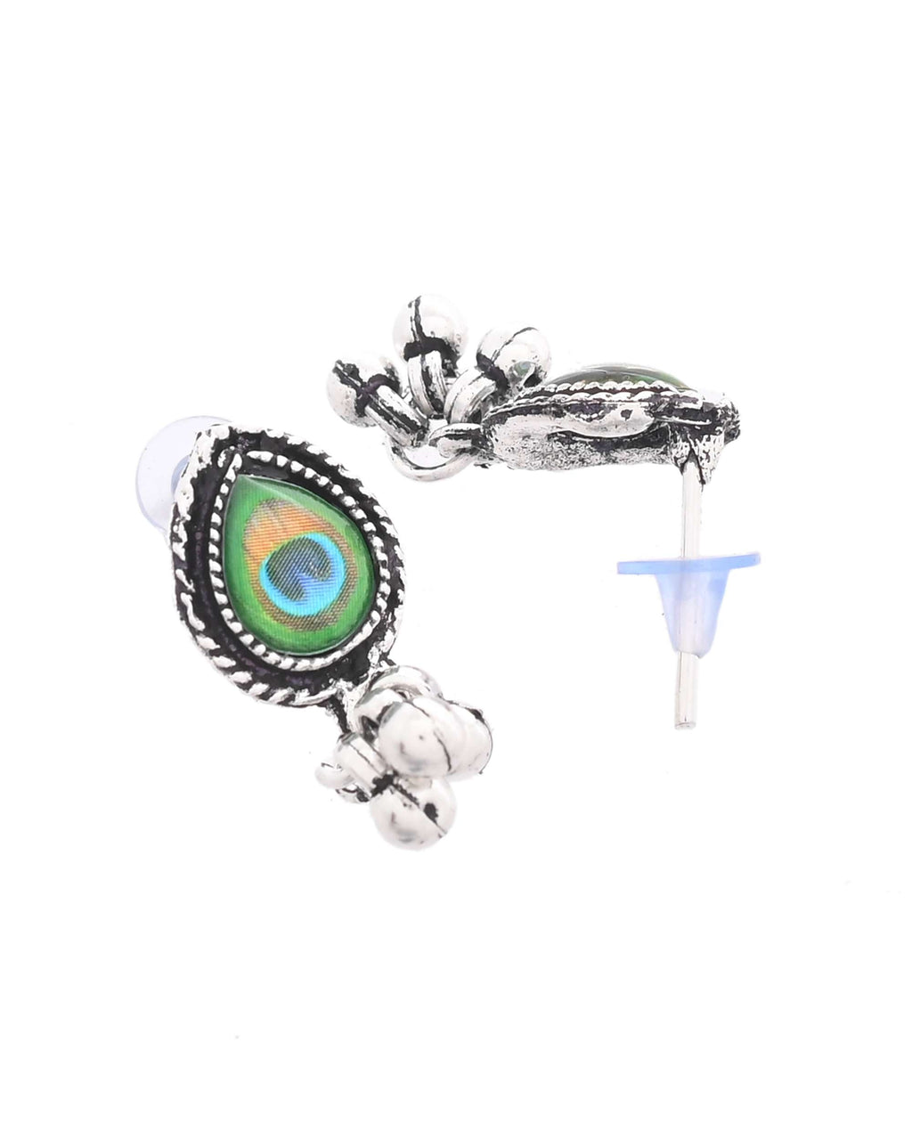 Jewels Nest Oxidised Silver Peacock Feather Necklace with Matching Earrings Set