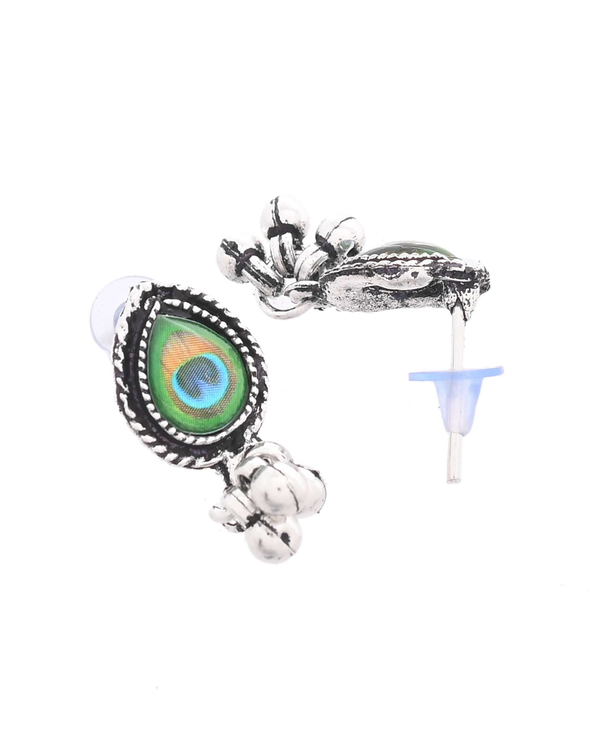 Jewels Nest Oxidised Silver Peacock Feather Necklace with Matching Earrings Set