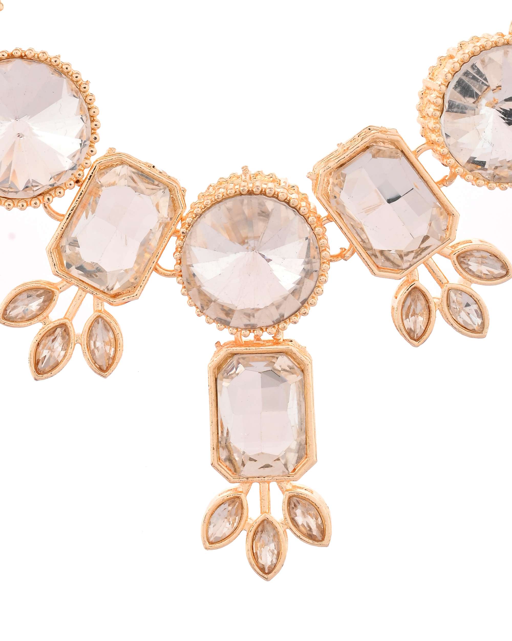 Jewels Nest Gold-Plated AD Stone Choker Necklace with Leaf Motif Detailing for Women