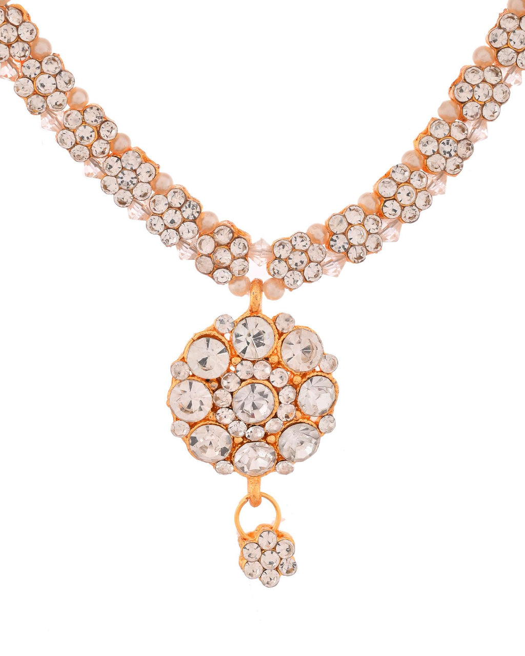 Jewels Nest Glamorous Gold-Plated Crystal Bridal Necklace Set with Earrings & Maang Tikka