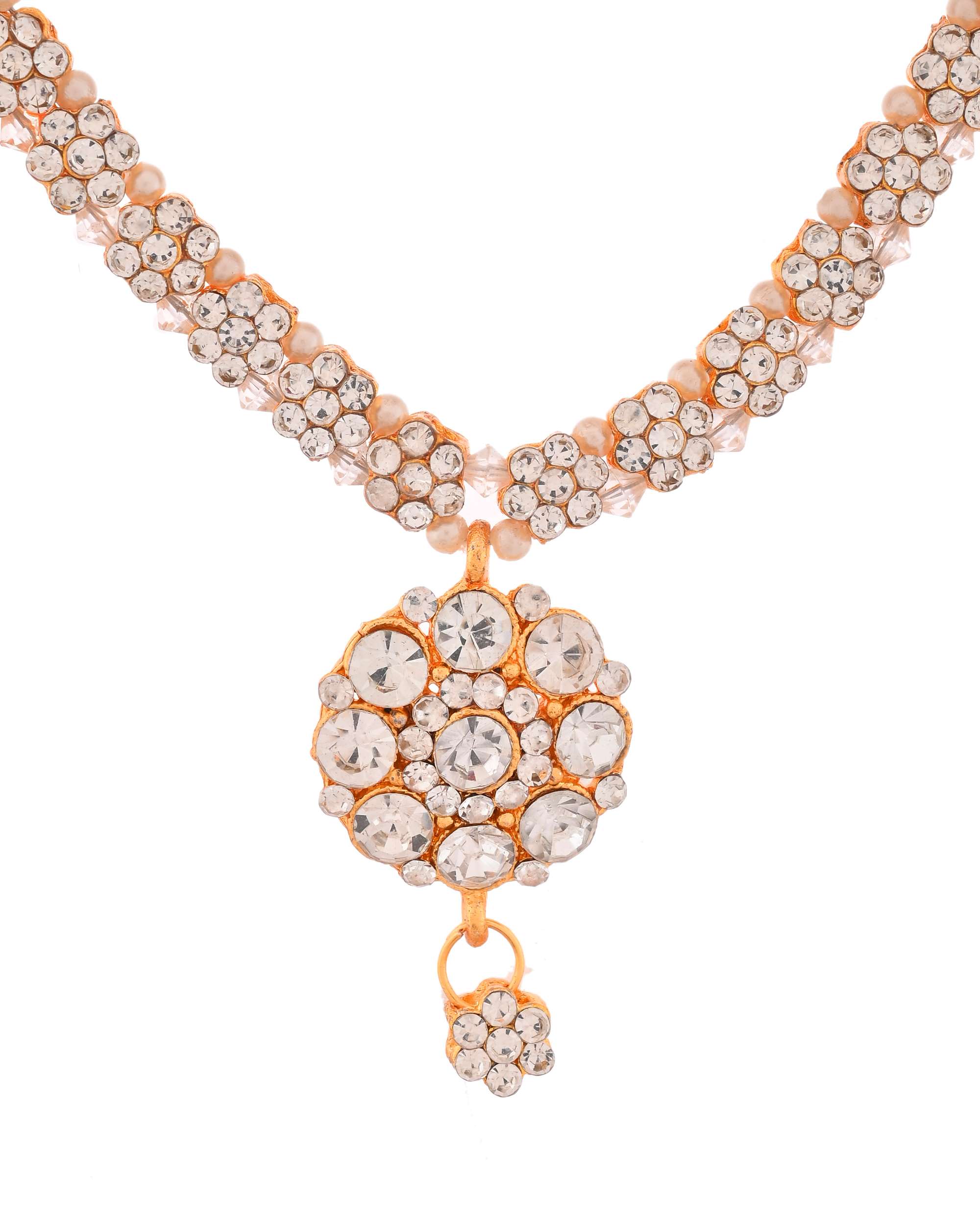 Jewels Nest Glamorous Gold-Plated Crystal Bridal Necklace Set with Earrings & Maang Tikka