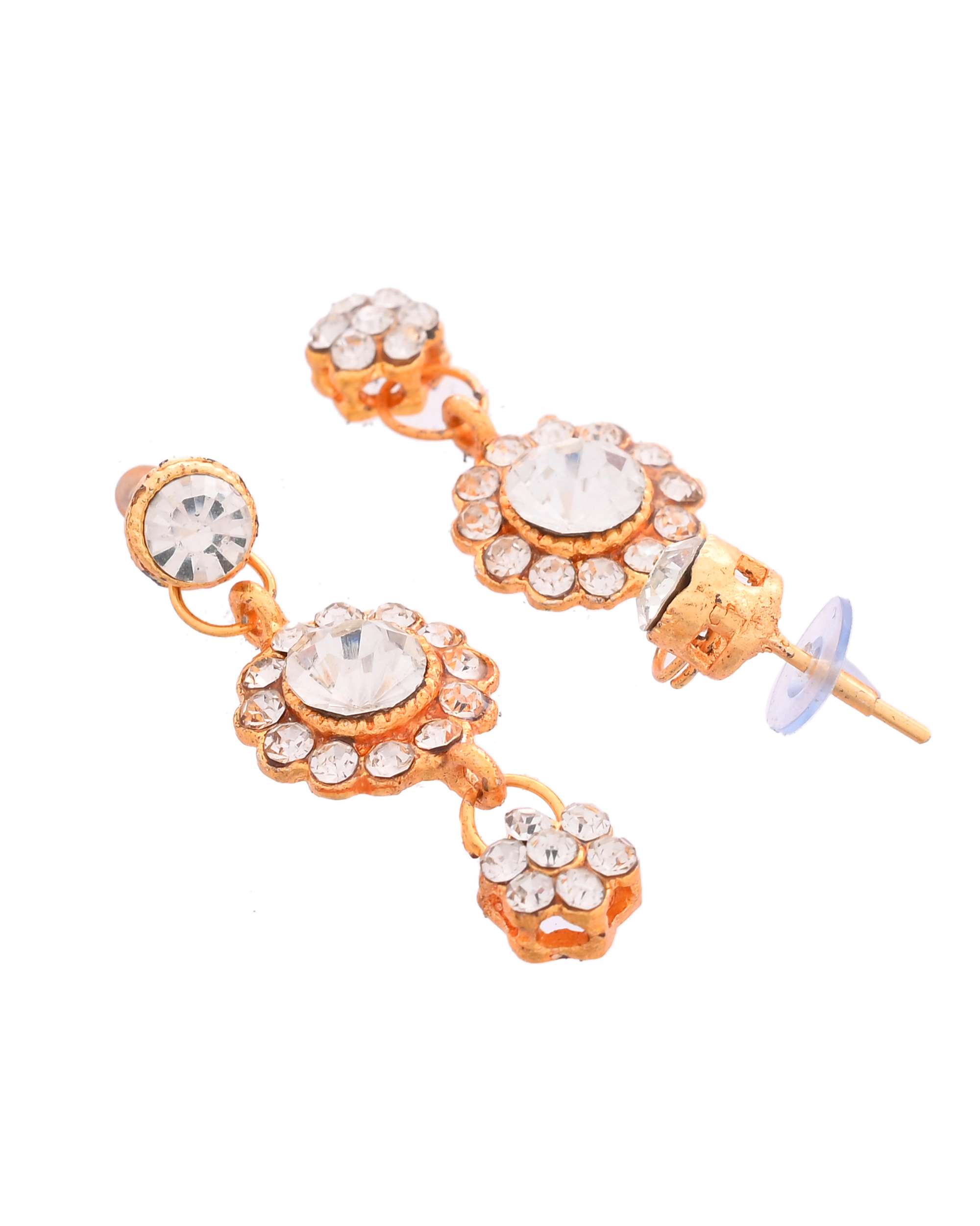 Jewels Nest Glamorous Gold-Plated Crystal Bridal Necklace Set with Earrings & Maang Tikka