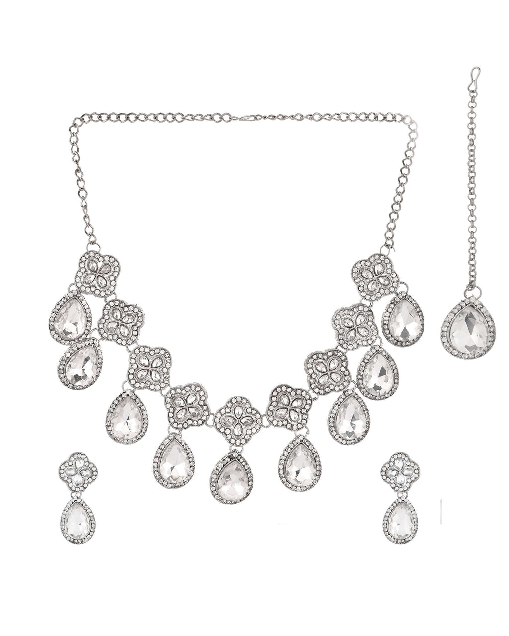 Jewels Nest Elegant Silver-Tone Crystal Drop Necklace for Weddings & Party Wear