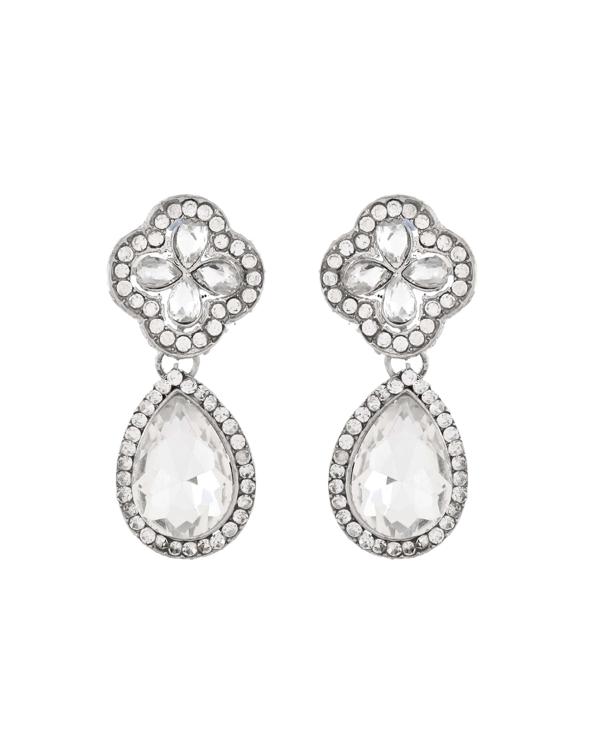 Jewels Nest Elegant Silver-Tone Crystal Drop Necklace for Weddings & Party Wear