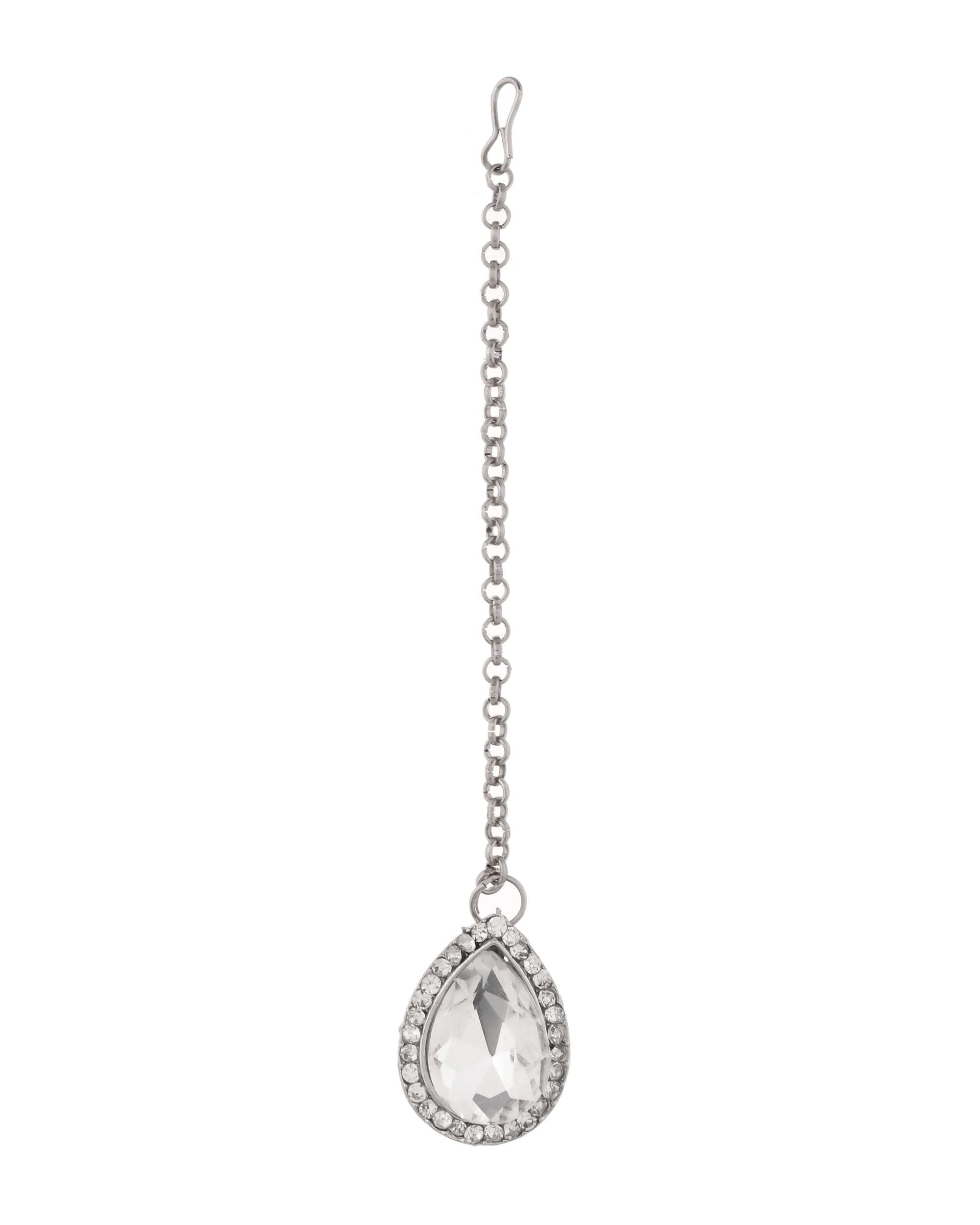 Jewels Nest Elegant Silver-Tone Crystal Drop Necklace for Weddings & Party Wear