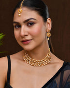 Jewels Nest Gold-Plated Kundan-Style Choker Necklace Set with Pearls & Earrings – Ethnic Wedding Jewellery