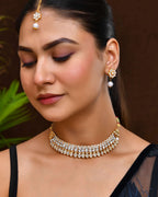 Jewels Nest Gold-Plated American Diamond Studded & Beaded Choker Jewellery Set