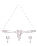 Jewels Nest American Diamond-Studded & Pearl Droplet Silver Choker Set