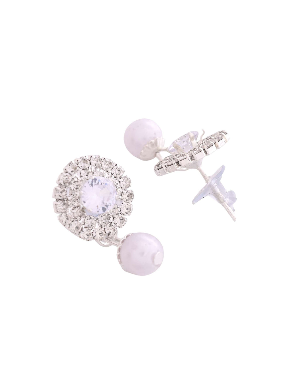 Jewels Nest American Diamond-Studded & Pearl Droplet Silver Choker Set