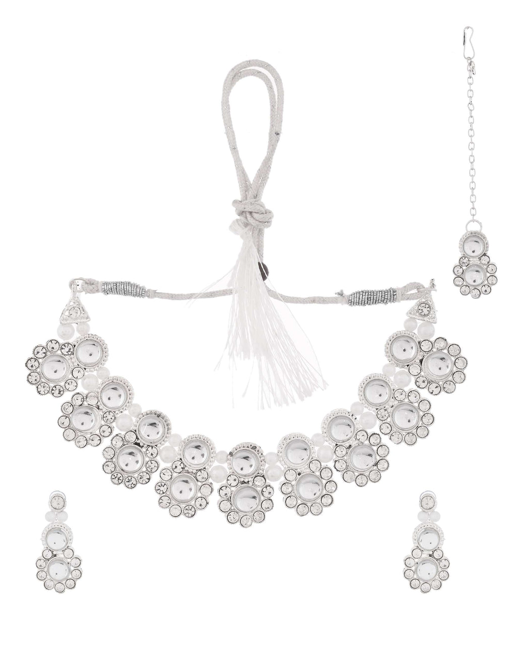 Jewels Nest Oxidized Silver Mirror Choker Necklace Set with Earrings – Boho Tribal Jewellery