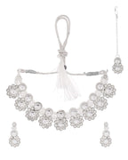 Jewels Nest Oxidized Silver Mirror Choker Necklace Set with Earrings – Boho Tribal Jewellery