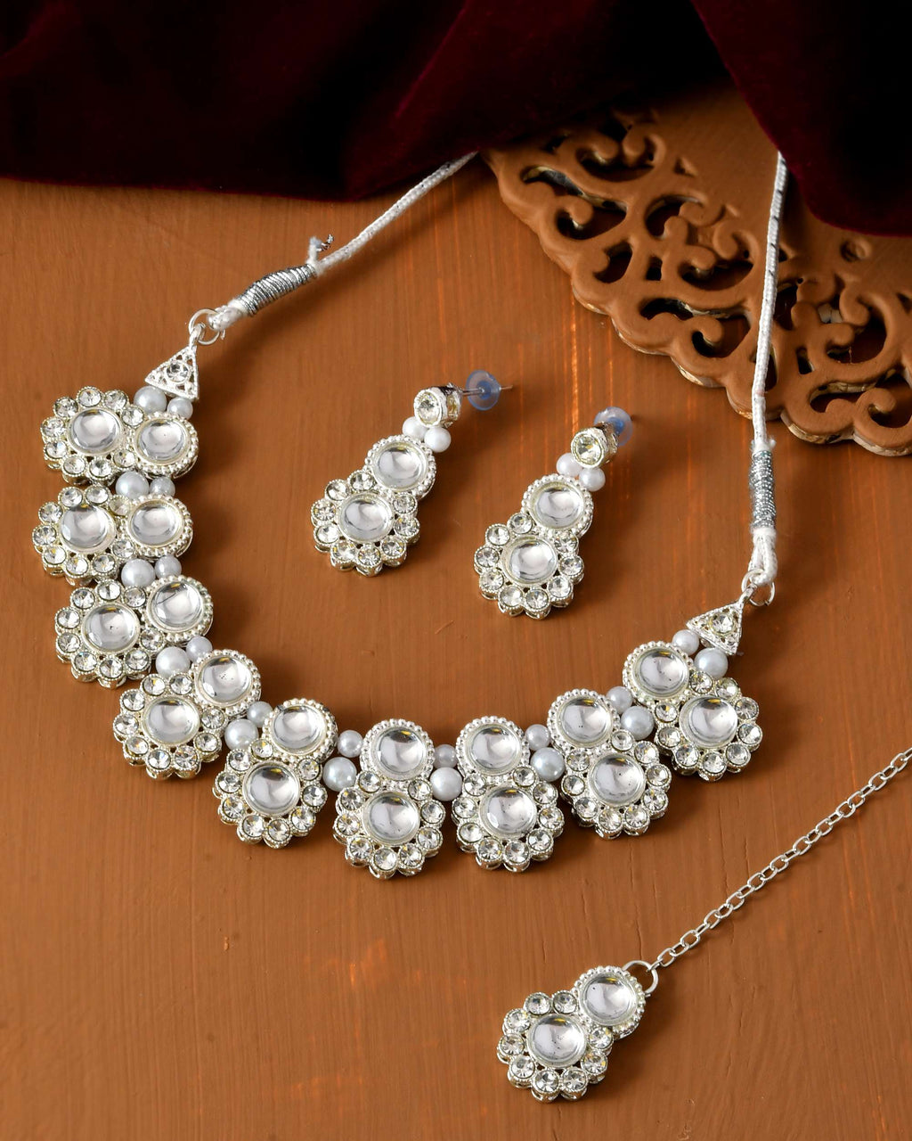 Jewels Nest Oxidized Silver Mirror Choker Necklace Set with Earrings – Boho Tribal Jewellery