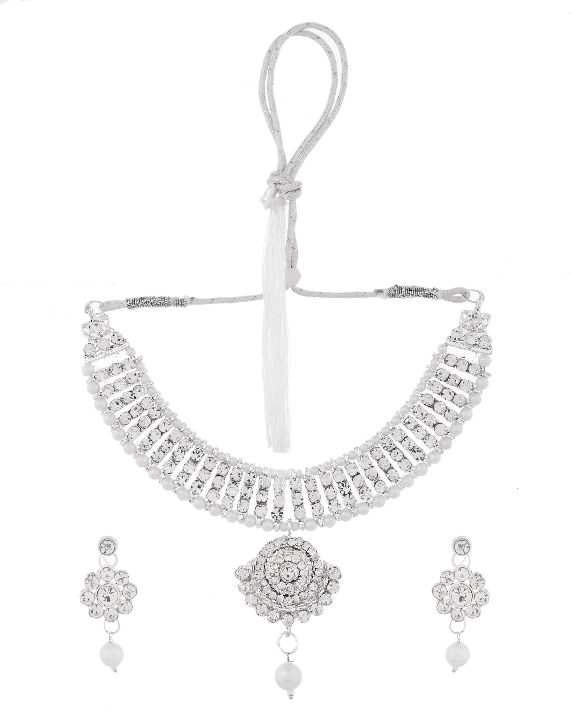 Jewels Nest Dazzling Occasion-Wear Set in Radiant Silver Finish and White Detailing