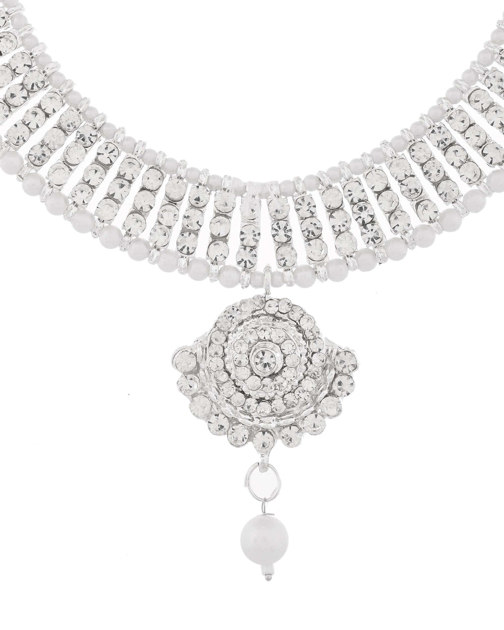 Jewels Nest Dazzling Occasion-Wear Set in Radiant Silver Finish and White Detailing