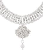 Jewels Nest Dazzling Occasion-Wear Set in Radiant Silver Finish and White Detailing