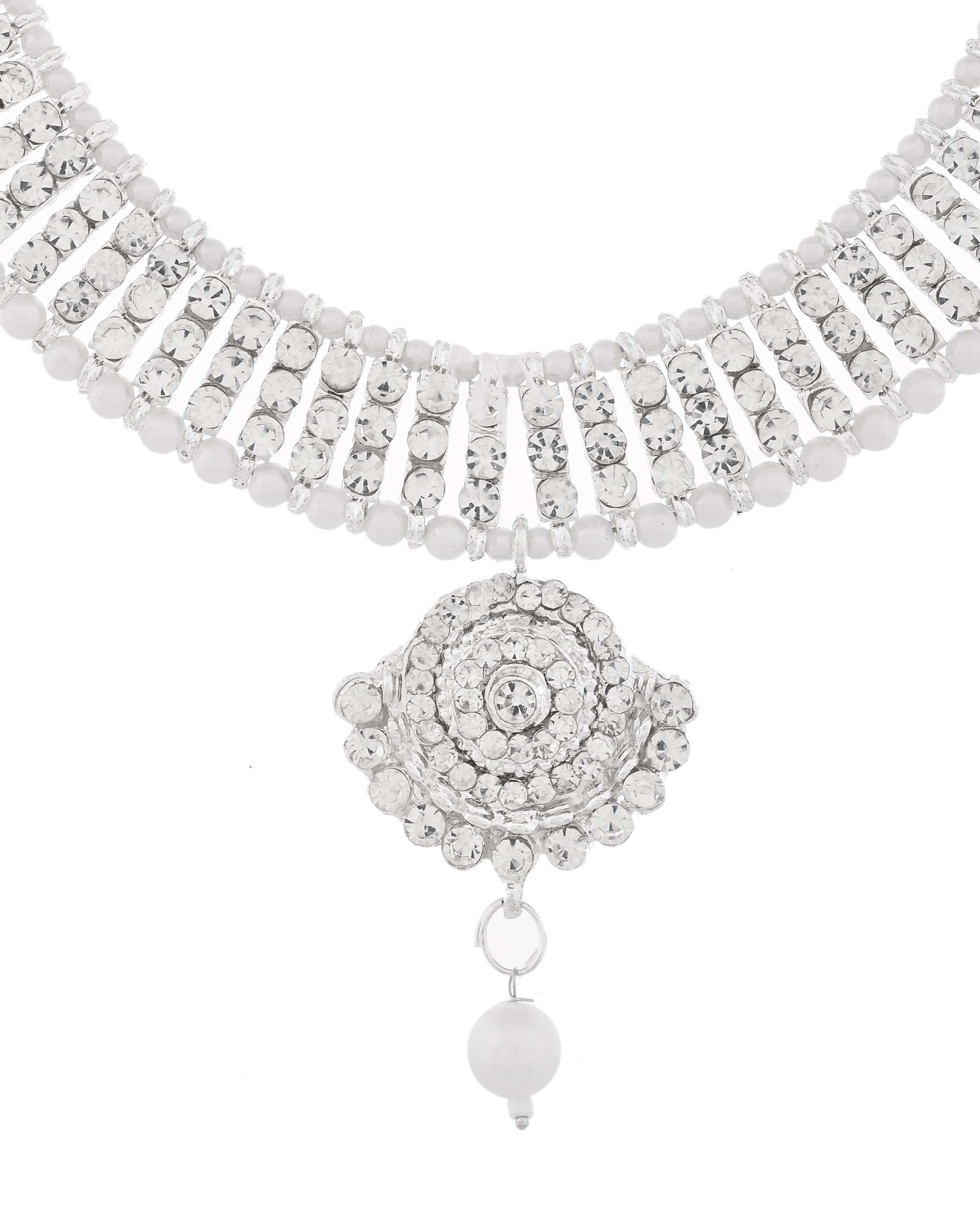 Jewels Nest Dazzling Occasion-Wear Set in Radiant Silver Finish and White Detailing