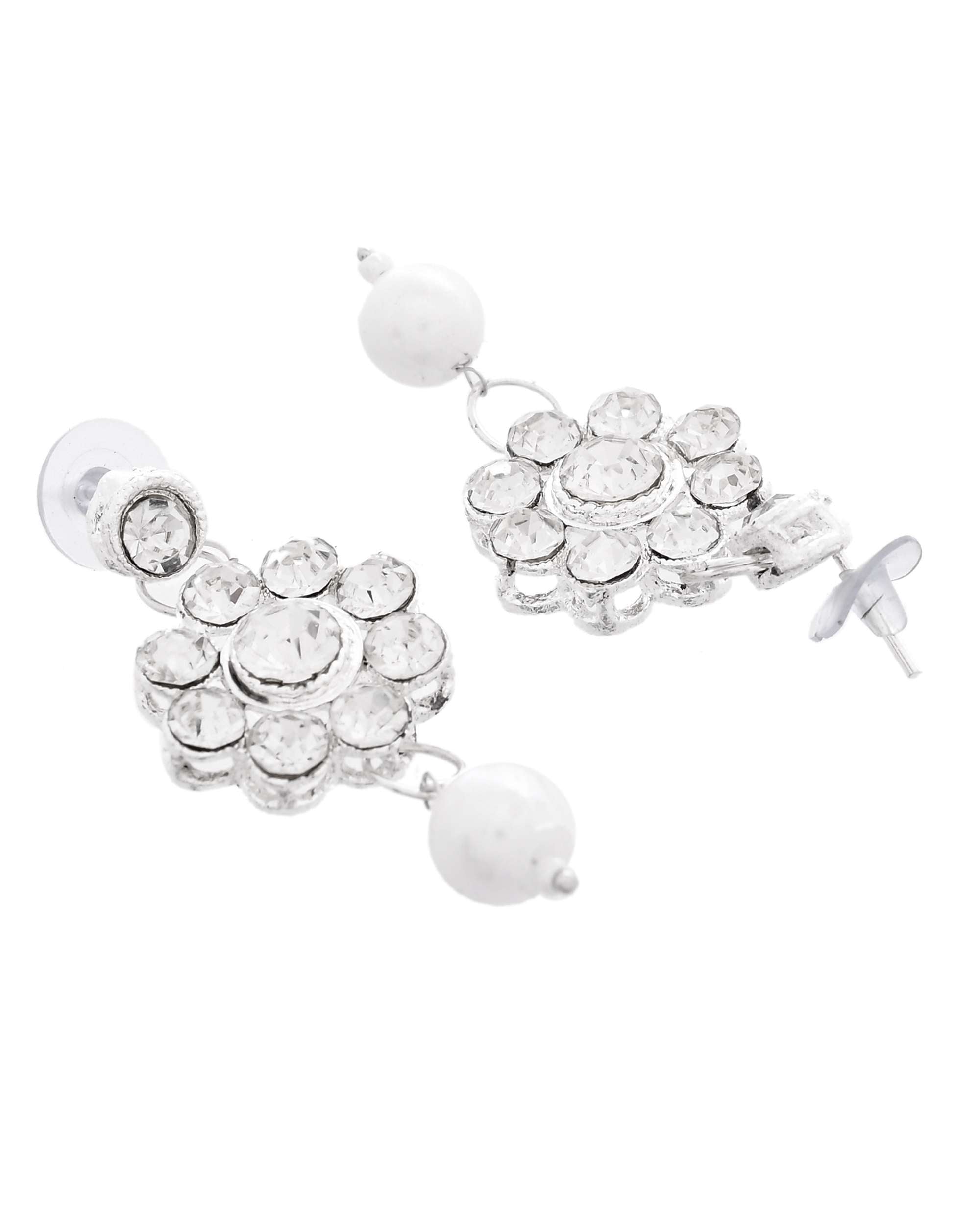 Jewels Nest Dazzling Occasion-Wear Set in Radiant Silver Finish and White Detailing