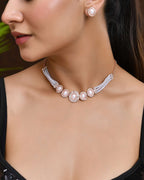 Jewels Nest Rose Gold-Plated Pearl & American Diamond-Studded Jewellery Set