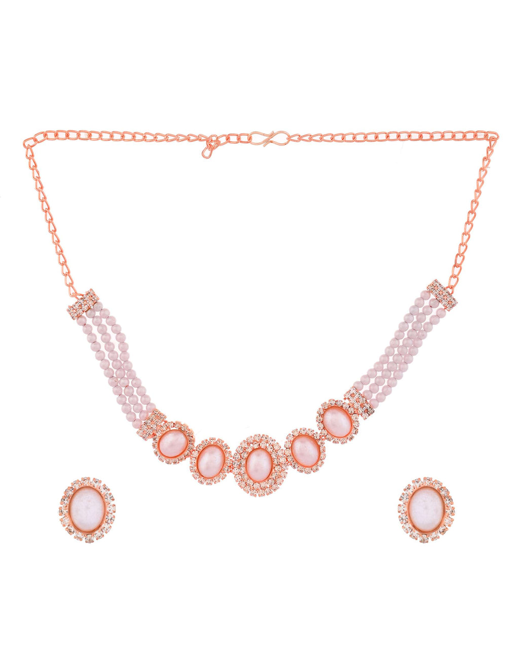 Jewels Nest Rose Gold-Plated Pearl & American Diamond-Studded Jewellery Set