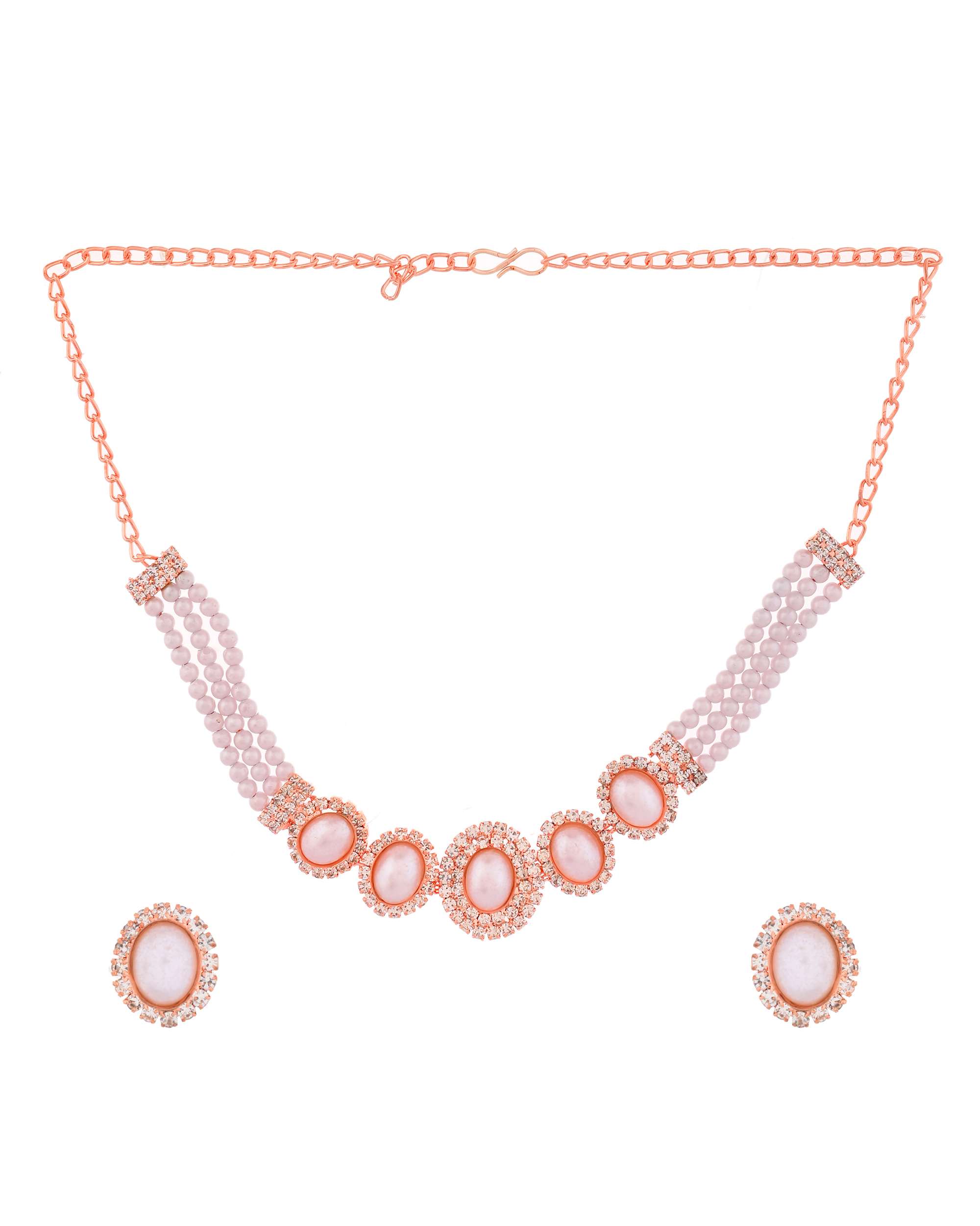 Jewels Nest Rose Gold-Plated Pearl & American Diamond-Studded Jewellery Set