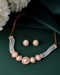 Jewels Nest Rose Gold-Plated Pearl & American Diamond-Studded Jewellery Set