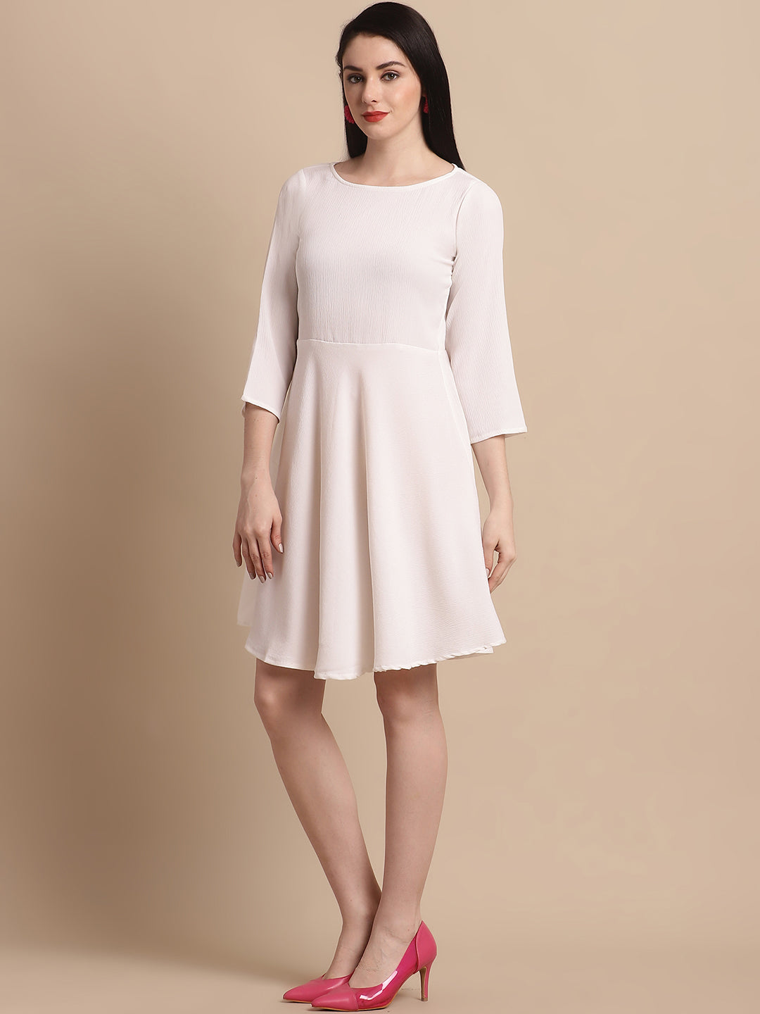 Jainish Women's White Solid A-Line Dress - Distacart