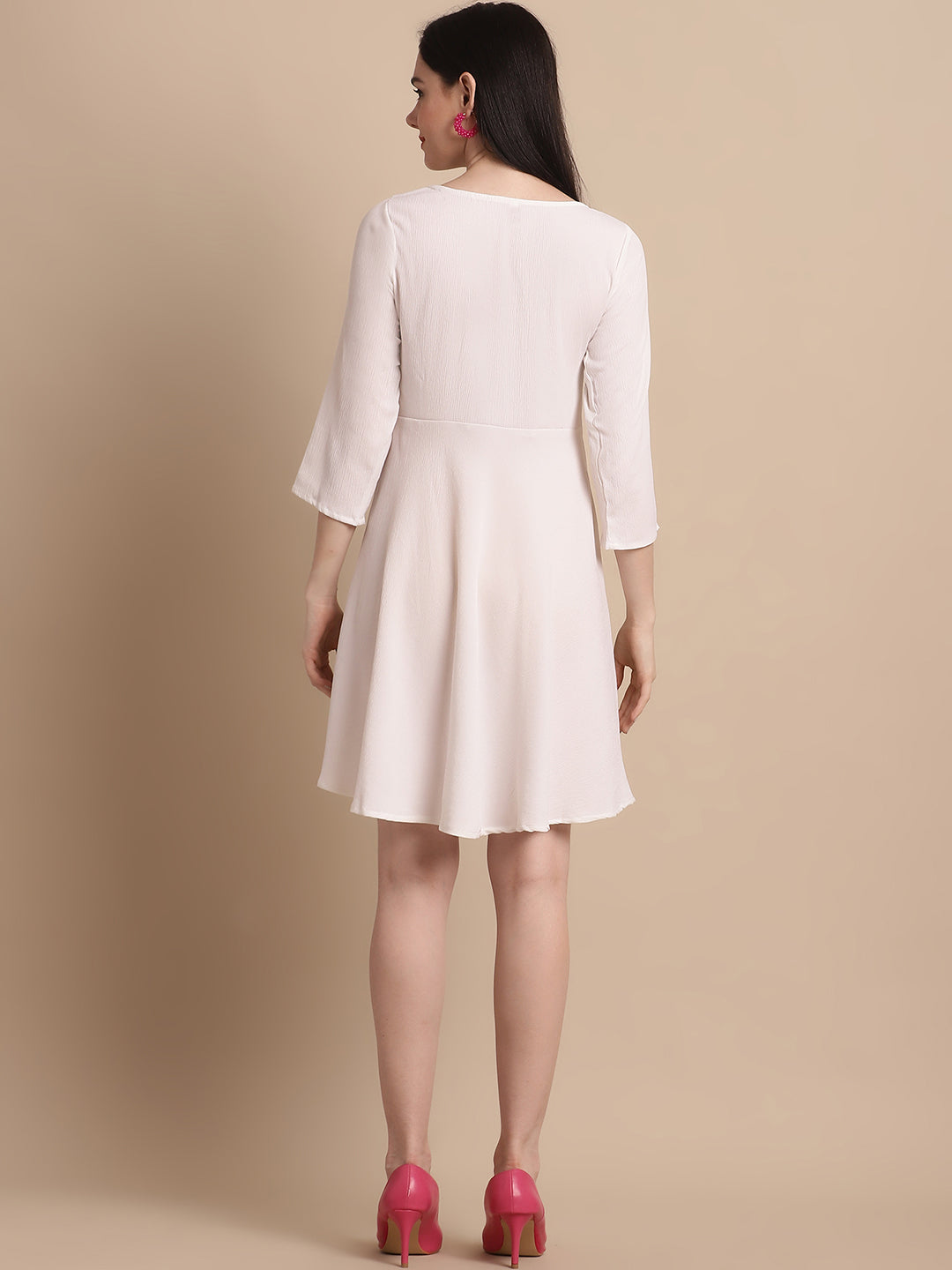 Jainish Women's White Solid A-Line Dress - Distacart