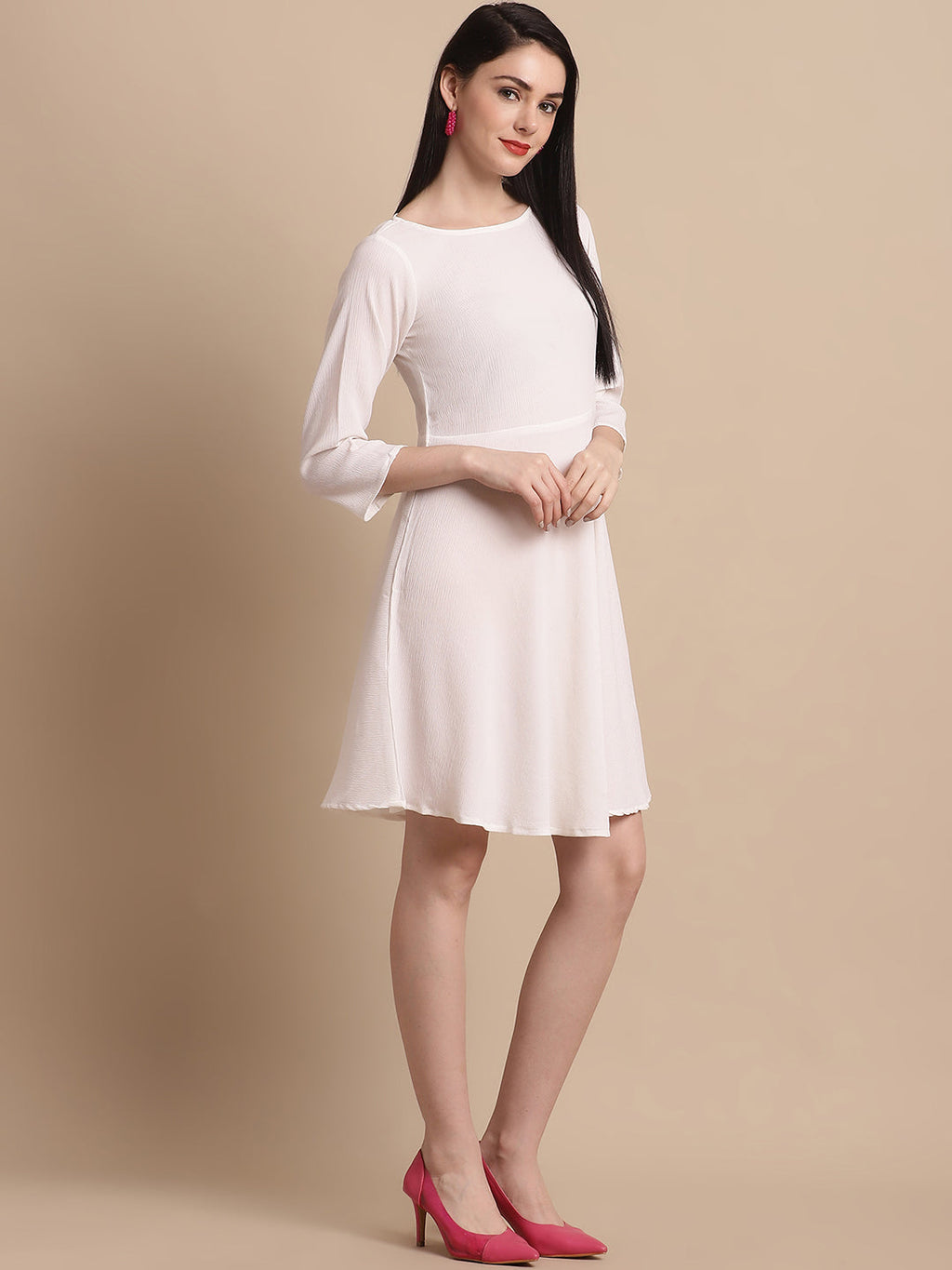 Jainish Women's White Solid A-Line Dress - Distacart