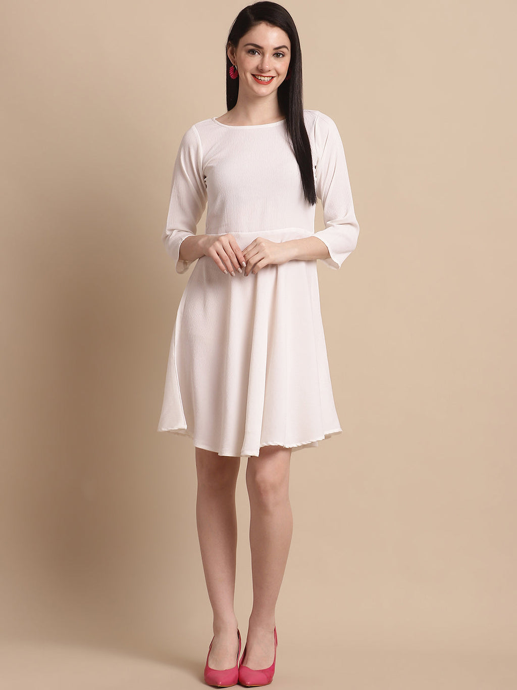 Jainish Women's White Solid A-Line Dress - Distacart