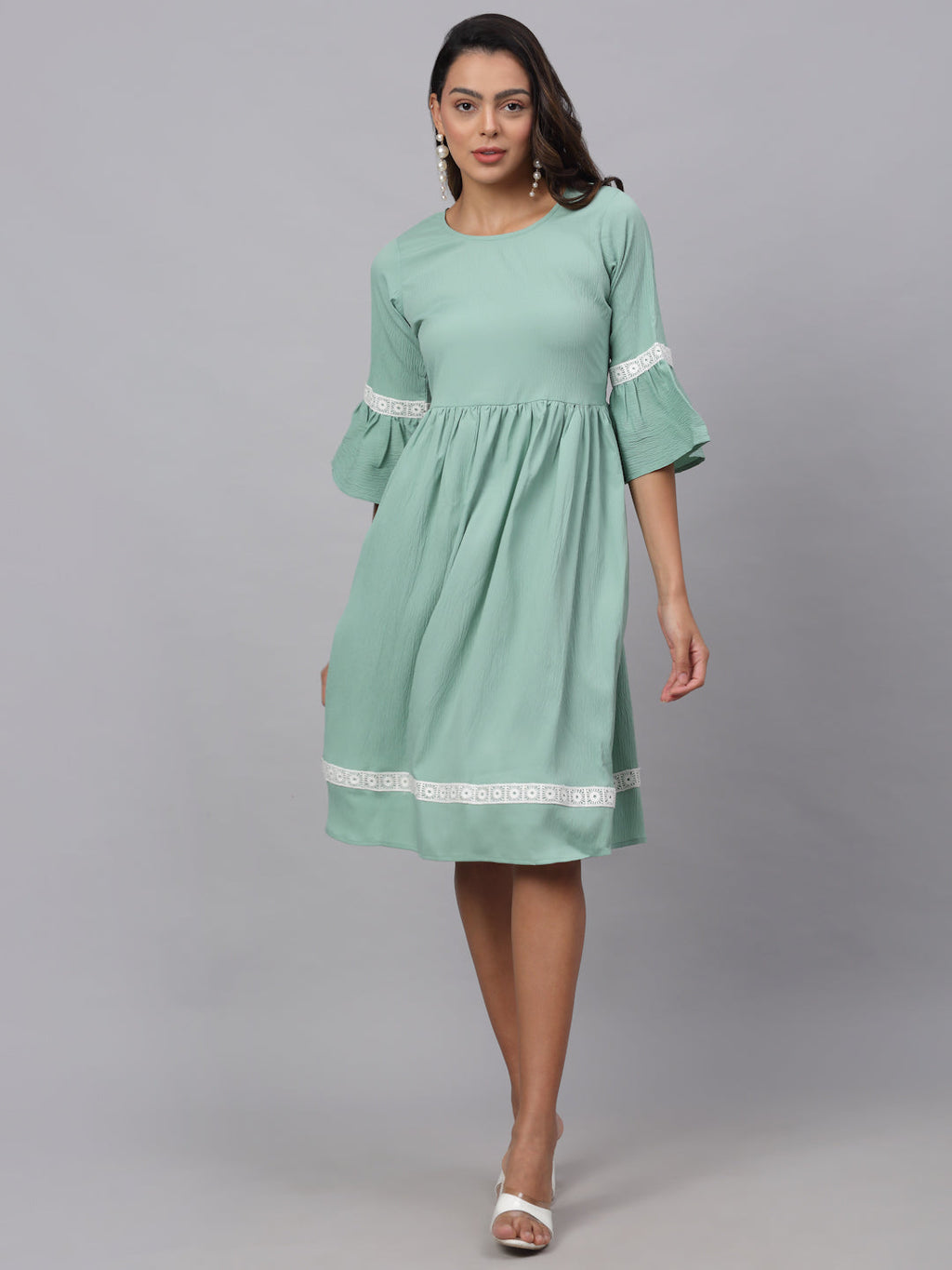 Jainish Women's Green Solid Fit & Flare Dress - Distacart