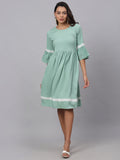 Jainish Women's Green Solid Fit & Flare Dress - Distacart