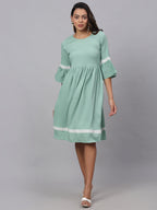 Jainish Women's Green Solid Fit & Flare Dress - Distacart