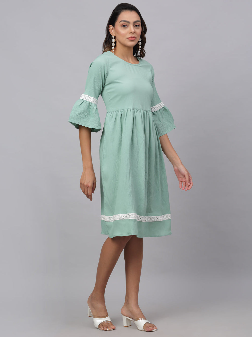 Jainish Women's Green Solid Fit & Flare Dress - Distacart