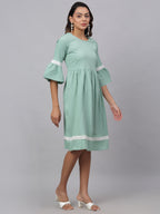 Jainish Women's Green Solid Fit & Flare Dress - Distacart