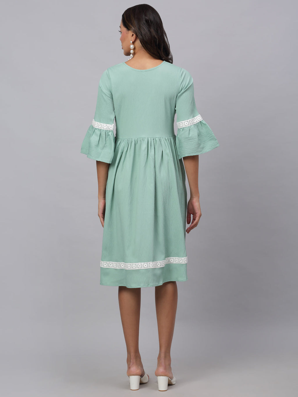 Jainish Women's Green Solid Fit & Flare Dress - Distacart