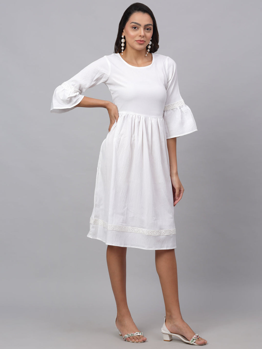 Jainish Women's White Solid Fit & Flare Dress - Distacart