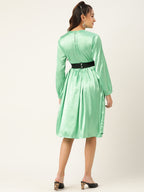 Jainish Women's Green-Coloured Satin Dress with Belt - Distacart