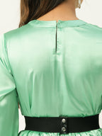 Jainish Women's Green-Coloured Satin Dress with Belt - Distacart