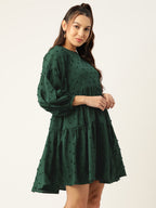 Jainish Women's Georgette Puff Sleeves Tiered Dress - Green - Distacart