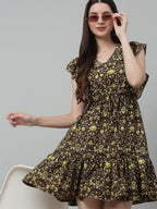 Jainish Women's WoPrinted Tiered Dress with frills - Coffee - Distacart